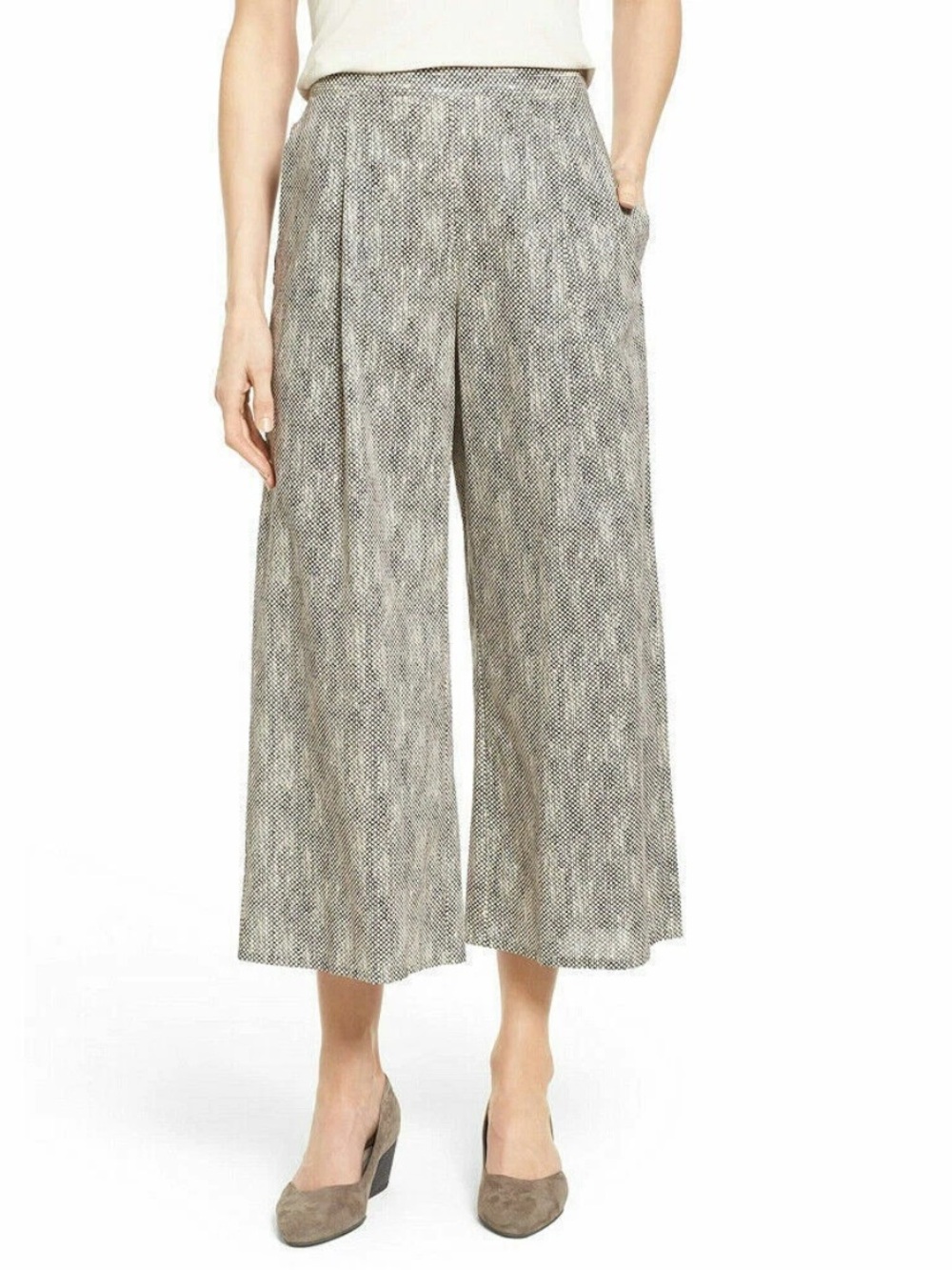 Eileen Fisher Chainette Cotton Print Wide Leg Pant XS